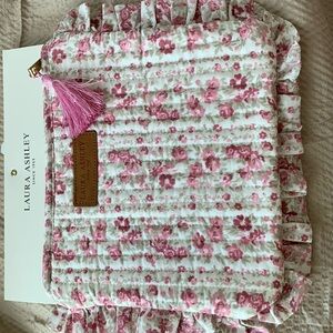 Laura Ashley Pink and Green Floral Quilted Throw with Ruffle Trim